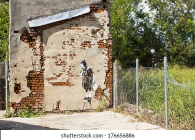 NEW ORLEANS/USA -  OCT 15, 2012: Graffiti Artist Banksy On A Destroyed House Hurricane Katrina In New Orleans - 