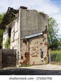 NEW ORLEANS/USA -  October 15, 2012: Graffiti Artist Banksy On A Destroyed House Hurricane Katrina In New Orleans - 