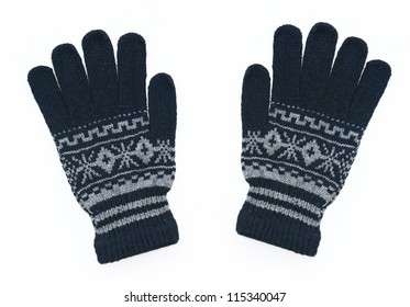 New Pair of Blue Knit Gloves with Pattern isolated on white background