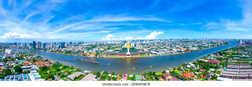 The New Parliament Of Thailand, Sappaya Sapasathan, Government Office, National Assembly With Golden Pagoda Nearby The Chao Phraya River In Bangkok