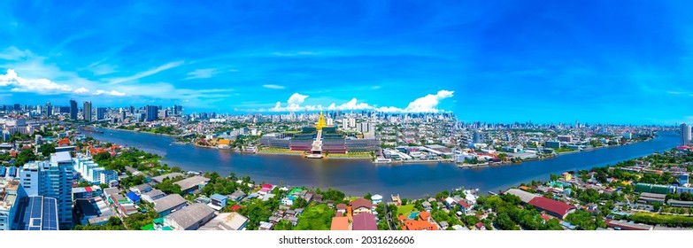 The New Parliament Of Thailand, Sappaya Sapasathan, Government Office, National Assembly With Golden Pagoda Nearby The Chao Phraya River In Bangkok