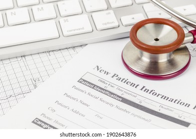 New Patient Medical Record Form And Stethoscope Medical On The Table.