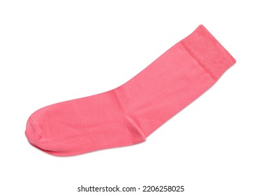 New Pink Sock Isolated On White, Top View