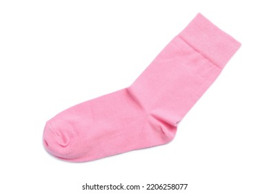 New Pink Sock Isolated On White, Top View