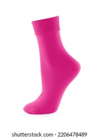 New Pink Sock Isolated On White. Footwear Accessory