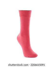 New Pink Sock Isolated On White. Footwear Accessory