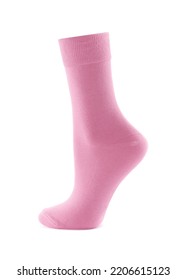 New Pink Sock Isolated On White. Footwear Accessory