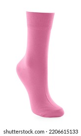 New Pink Sock Isolated On White. Footwear Accessory