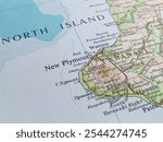 New Plymouth, New Zealand, a detailed atlas map, suitable to illustrate travel destination or tourism topics, world trade and economy