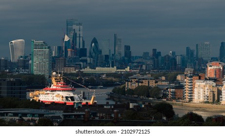 New polar research ship, RRS Sir David Attenborough docks in London. - Shutterstock ID 2102972125