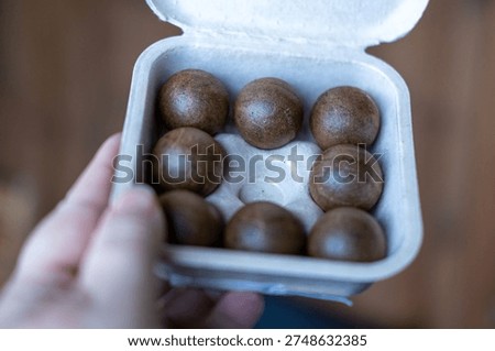New Portion compressed coffee tablets, organic pods for coffee machine placed in biodegradable carton container, pressed ground ready for espresso brewing, sustainableliving ecoidea