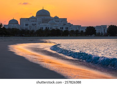 New Presidential Palace At Sunset In Abu Dhabi, United Arab Emirates