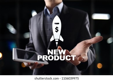 New Product Launch. Rocket Icon On Virtual Screen. Marketing Strategy, Commercial Innovation. Business Concept.