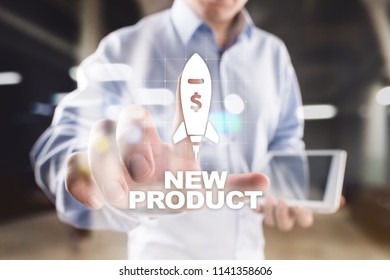 New Product Launch. Rocket Icon On Virtual Screen. Marketing Strategy, Commercial Innovation. Business Concept.