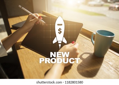 New Product Launch. Rocket Icon On Virtual Screen. Marketing Strategy, Commercial Innovation. Business Concept.