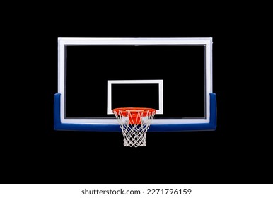 New professional basketball hoop cage isolated on black background. Horizontal sport theme poster, greeting cards, headers, website and app