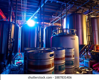 New Providence, NJ - USA - 01-25-2020: Inside A Small Craft Brewery In North America