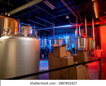 New Providence, NJ - USA - 01-25-2020: Inside A Small Craft Brewery In North America