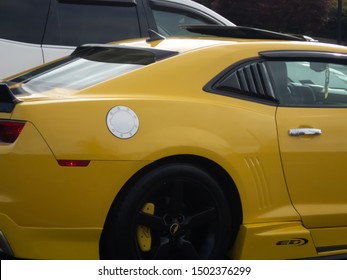 New Providence, NJ / USA - 10/28/2018: Yellow American Brand Sports Car