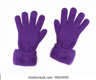 purple knit gloves