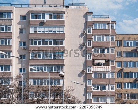 New reconditioned old communist apartment building. Ugly traditional communist housing ensemble