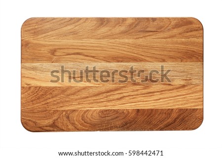 new rectangular wooden cutting board, top view, isolated