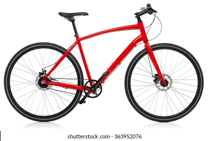 New red bicycle isolated on a white background