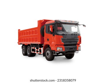 New Red Construction Dump truck isolated over white background