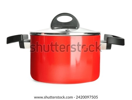 New red cooking pot isolated on white. Kitchen utensil