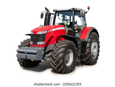 New red tractor isolated over white, with clipping path - Shutterstock ID 2205621293