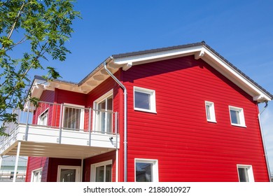 New Red Wooden House In Scandinavian Style