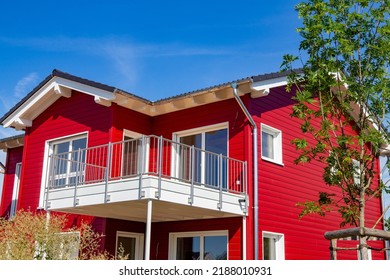 New Red Wooden House In Scandinavian Style