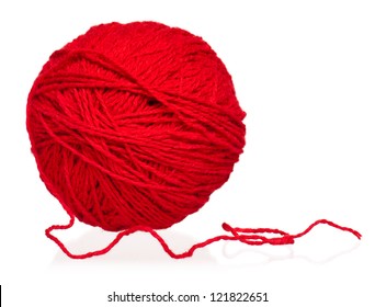 New Red Yarn Thread Isolated On White Background