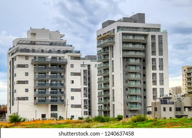 New residential area in Israel. Modern residential apartment buildings and private houses