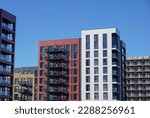 new residential development. exterior of high rise flats in UK city. Property market housing 