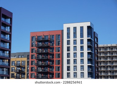 new residential development. exterior of high rise flats in UK city. Property market housing  - Shutterstock ID 2288256961