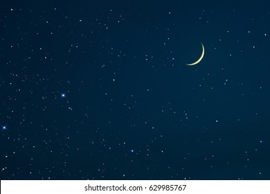 The New Rising Moon In The Night Sky And Stars 