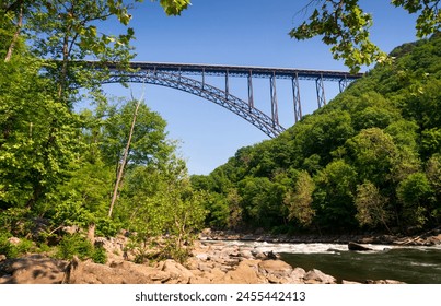 The New River Gorge Bridge, Steel arch bridge 3,030 feet long over the New River Gorge near Fayetteville, West Virginia, in the Appalachian Mountains, USA - Powered by Shutterstock