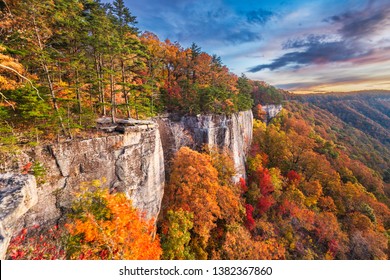 New River Gorge, West Virginia, USA autumn morning landscape at the Endless Wall. - Shutterstock ID 1382367860
