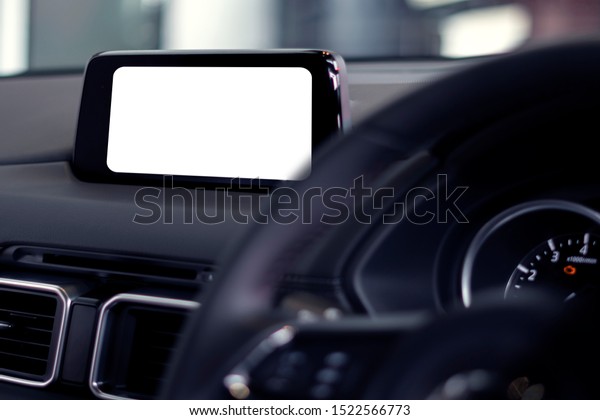 New screen technology in luxury cars. blank\
touch screen with copy space for text or map digital. used for\
advertising background