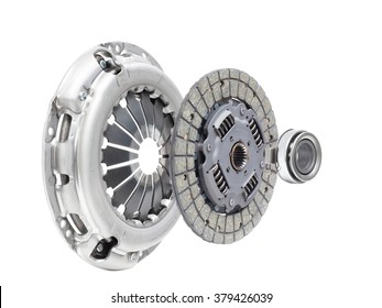 A new set of replacement automotive clutch on a white background. Disc and clutch basket with release bearing - Shutterstock ID 379426039