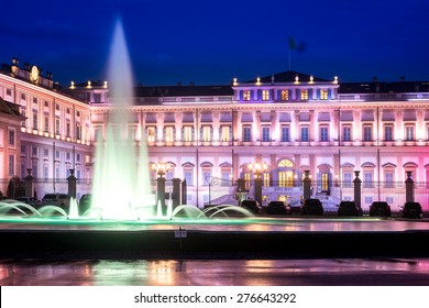 New shell-shaped fountain in front of Villa Reale, Monza, Italy