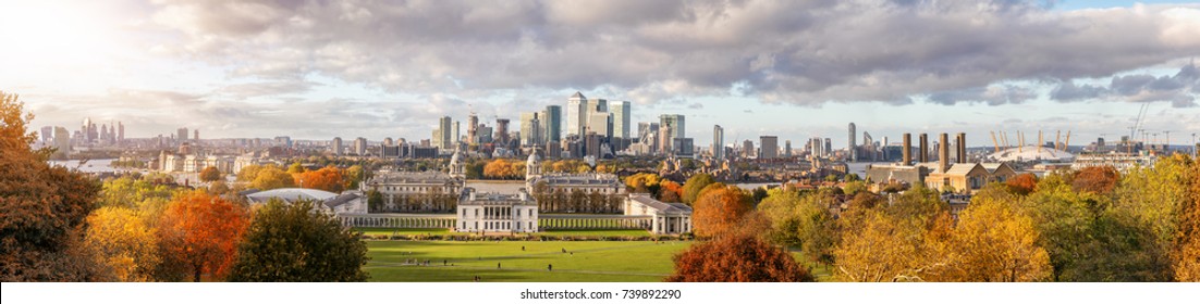 The new skyline of London at fall time, seen from Greenwich park