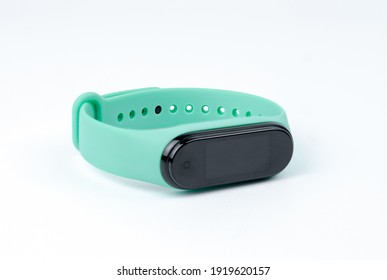 New Smart Fitness Bracelet With Colored Strap Isolated On White Background