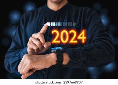 New smart watch Hand push UI interface AI 2024 technology AR application technology platform device laptop net hub networking screen display folder finger check factory warehouse transportation system - Powered by Shutterstock