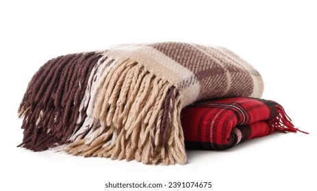 New soft folded blankets on white background - Powered by Shutterstock