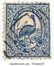 NEW SOUTH WALES, AUSTRALIA - CA. 1888: Commemorative stamp for one hundred years Australia showing national cultural icon the emu bird.