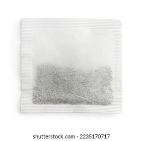New square tea bag isolated on white, top view