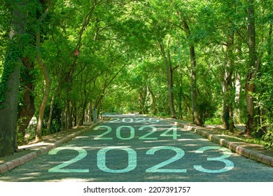 New start of the new year 2023. Starting to new year. 2023 written on the road	