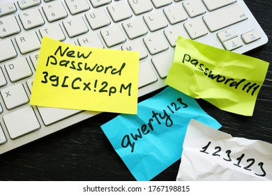 New Strong Password And Weak Ones Near Keyboard.